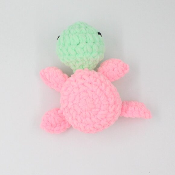Plush Polyester Pink and Green Crochet Amigurumi Turtle - Picture 5 of 6